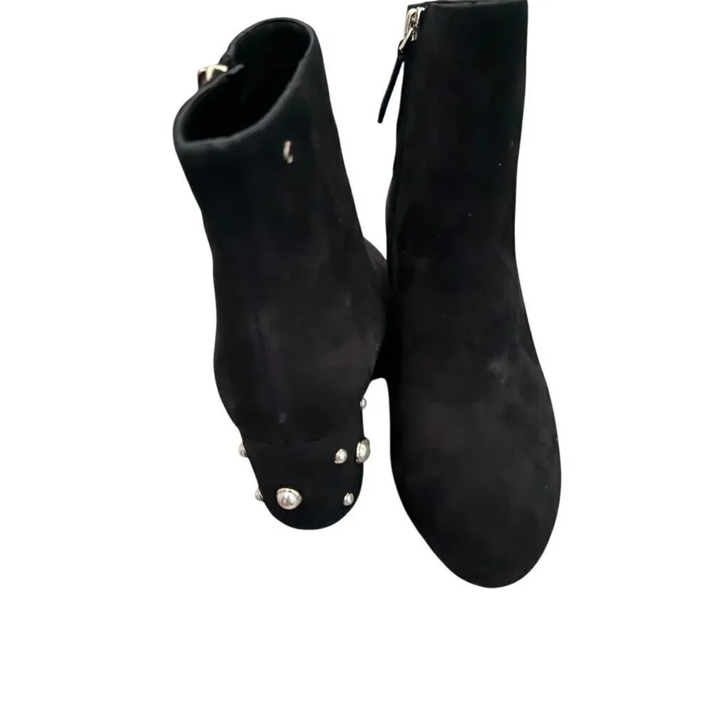 Kate Spade Womens Black Suede Faux Pearl Block Heel Ankle Bootie Sz 8.5 New